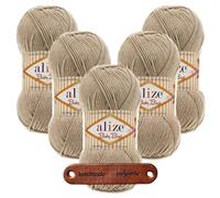 ALIZE Baby Best Premium Weiche Wolle zum Stricken und Häkeln - Antipilling Handstrickwolle für Babykleidung, Mützen und Babydecken als Strickwolle oder Häkelwolle -5 x 100g Beige 256