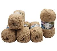 Alize Burcum Klasik 5 x 100 Gramm Wolle einfarbig, 500 Gramm Strickwolle Uni (beige 256)