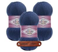 ALIZE Cotton Gold 279 Midnight Blue Premium Wolle 3 x 100g weich und angenehm für Tops Kleider und Accessoires für Frühling und Sommer, Amigurumi, Babydecke und Wohnaccessoires mit mySearose Label