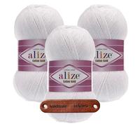 ALIZE Cotton Gold 55 White Premium Wolle 3 x 100g weich und angenehm für Tops Kleider und Accessoires für Frühling und Sommer, Amigurumi, Babydecke und Wohnaccessoires mit mySearose Label
