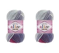 Alize Cotton Gold Batik-Garn, 55% Baumwolle, 45% Acryl, 2 Knäuel, 200 g, 722 m, Strickgarn aus Acryl-Baumwolle, 2 Sportgarn (3686)