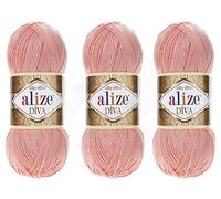 Alize Diva-Garn, 100 % Mikrofaser-Acrylgarn, Seideneffekt, 3 Knäuel, 400 g, 1300 m, Farbe (145 - Puder)