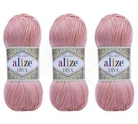Alize Diva-Garn, Handstrickgarn, 100 % Mikrofaser, Acrylgarn, Alize Diva, Seideneffekt, Häkelkunst, Spitzenhandwerk, Lot von 3 Knäueln, 400 g, 1314 m, Farbe (363 - Hochzeitsrosa)