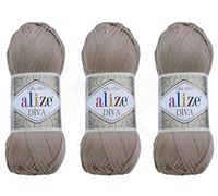 Alize Diva-Garn, Handstrickgarn, 100 % Mikrofaser, Acrylgarn, Alize Diva Seideneffekt, Häkeln, Kunst, Spitze, Handarbeit, 3 Knäuel, 300 g 167 - Beige