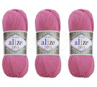 Alize Diva-Garn, Handstrickgarn, 100 % Mikrofaser, Acrylgarn, Alize Diva Seideneffekt, Häkeln, Kunst, Spitze, Handarbeit, 3 Knäuel, 300 g 178 - Dunkelrosa
