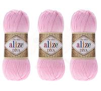 Alize Diva-Garn, Handstrickgarn, 100 % Mikrofaser, Acrylgarn, Alize Diva Seideneffekt, Häkeln, Kunst, Spitze, Handarbeit, 3 Knäuel, 300 g 185 - Babyrosa