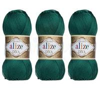 Alize Diva-Garn, Handstrickgarn, 100 % Mikrofaser, Acrylgarn, Alize Diva, Seideneffekt, Häkeln, Kunst, Spitze, Handwerk, Lot von 3 Knäueln, 400 g, 1300 m, Farbe (453 - Nordsee)