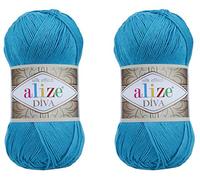 Alize Diva-Garn, Handstrickgarn, 100% Mikrofaser, Acrylgarn, Alize Diva, Seideneffekt, Häkeln, Kunst, Spitze, Handwerk, viele 2 Knäuel, 200 g, 767 Yds (245-Sotschi-Blau)