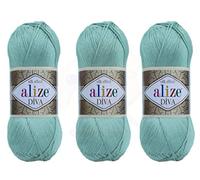 Alize Diva-Garn, Handstrickgarn, 100 % Mikrofaser, Acrylgarn, Alize Diva Seideneffekt, Häkeln, Kunst, Spitze, Handarbeit, 3 Knäuel, 300 g 463 - Helles Aqua