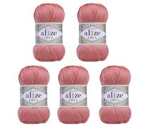 Alize Diva Handstrickgarn, seidiger Effekt, %100 Mikrofaser, Acrylgarn, Häkeln, Kunst, Spitze, Handwerk, 5 Knäuel, 500 g, 619 - Korallenrot