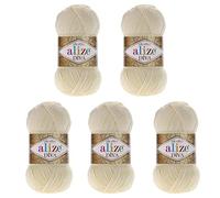 Alize Diva Handstrickgarn, seidiger Effekt, %100 Mikrofaser, Acrylgarn, Häkeln, Kunst, Spitze, Handwerk, 5 Knäuel, 500 g, 1 x cremefarben