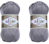 Alize Diva Seidiger Effekt, 100 % Mikrofaser-Acrylgarn, Garn, Häkelkunst, Spitze, Basteln, 2 Knäuel, 200 g, 760 m, Handstrickgarn (348)