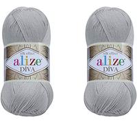 Alize Diva Seidiger Effekt, 100 % Mikrofaser-Acrylgarn, Garn, Häkelkunst, Spitze, Basteln, 2 Knäuel, 200 g, 760 m, Handstrickgarn (355)