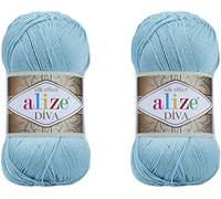 Alize Diva Seidiger Effekt, 100 % Mikrofaser-Acrylgarn, Garn, Häkelkunst, Spitze, Basteln, 2 Knäuel, 200 g, 760 m, Handstrickgarn (346)