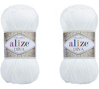 Alize Diva Seidiger Effekt, 100 % Mikrofaser-Acrylgarn, Garn, Häkelkunst, Spitze, Basteln, 2 Knäuel, 200 g, 760 m, Handstrickgarn (55)