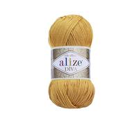 Alize Diva Seidiger Effekt, 100 % Mikrofaser-Acrylgarn, Häkelkunst, Spitzenhandwerk, Lot von 2 Knäueln, jeder Strang 100 g, 350 m, 488 Safran