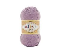 Alize Diva Seidiger Effekt, 100 % Mikrofaser, Acrylgarn, Häkelkunst, Spitzenhandwerk, Lot von 2 Knäueln, jeder Strang 100 g, 350 m - 505 Dusty Poder