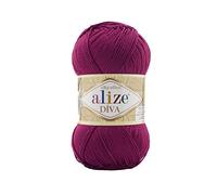 Alize Diva Seidiger Effekt, 100 % Mikrofaser, Acrylgarn, Häkelkunst, Spitzenhandwerk, Lot von 2 Knäueln, jeder Strang 100 g, 350 m, 326 Fuchsia