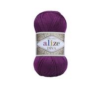 Alize Diva Seidiger Effekt, 100 % Mikrofaser-Acrylgarn, Häkelkunst, Spitzenhandwerk, Lot von 2 Knäueln, jeder Strang 100 g, 350 m, 297 Pflaume
