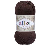 Alize Diva Strickgarn, 100 % Mikrofaser, Acryl, Seideneffekt, 4 Knäuel, 400 g, 1500 m, Farbe 26 Braun
