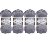 Alize Diva Strickgarn, 100 % Mikrofaser, Acryl, Seideneffekt, 4 Knäuel, 400 g, 1500 m, Farbe (348 Smoky)