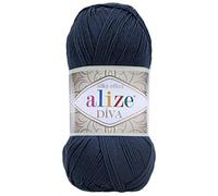 Alize Diva Strickgarn, 100 % Mikrofaser, Acryl, Seideneffekt, 4 Knäuel, 400 g, 1500 m, Farbe: 361 Marineblau