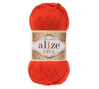 Alize Diva Strickgarn, 100 % Mikrofaser, Acryl, Seideneffekt, 4 Knäuel, 400 g, 1500 m, Farbe 37 Orange