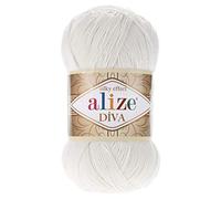 Alize Diva Strickgarn, 100 % Mikrofaser, Acryl, Seideneffekt, 4 Knäuel, 400 g, 1500 m, Farbe (450 Perle)