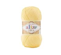 Alize Diva Strickgarn, 100 % Mikrofaser, Acryl, Seideneffekt, Sport, Häkelgarn, 4 Ball-Knäuel, 400 g, 1401 m, Farbe (187 Hellgelb)