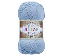 Alize Diva Strickgarn, 100 % Mikrofaser, Acryl, Seideneffekt, Sport, Häkelgarn, 4 Knäuel, 400 g, 1500 m, Farbe: 350 Meerblau
