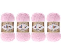 Alize Diva Thread Häkeln, 4 Stück, 400 g, 1532 m, 100 % Mikrofaser, Acryl, Farbe 185 Baby Pink, 4 Stück