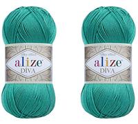 Alize Diva Yarn Handstrickgarn, 100 % Mikrofaser-Acrylgarn, Alize Diva, Seiden-Effekt, Häkelgarn, Kunst, Spitze, Basteln, 2 Knäuel, 200 g, 610-Jade)