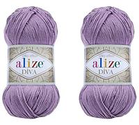 Alize Diva Yarn Handstrickgarn, 100 % Mikrofaser-Acrylgarn, Alize Diva, Seiden-Effekt, Häkelgarn, Kunst, Spitze, Basteln, 2 Knäuel, 200 g, 622-violett.