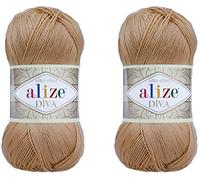 Alize Diva Yarn Handstrickgarn, 100 % Mikrofaser-Acrylgarn, Alize Diva, Seiden-Effekt, Häkelgarn, Kunst, Spitze, Basteln, 2 Knäuel, 200 g, 369-karamellfarben