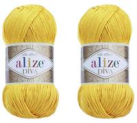 Alize Diva Yarn Handstrickgarn, 100 % Mikrofaser-Acrylgarn, Alize Diva, Seiden-Effekt, Häkelgarn, Kunst, Spitze, Basteln, 2 Knäuel, 200 g, 110-gelb, 2 Knäuel