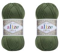 Alize Diva Yarn Handstrickgarn, 100 % Mikrofaser-Acrylgarn, Alize Diva, Seideneffekt, Häkelgarn, Kunst, Spitze, Basteln, 200 g, 79 Basilikum, 2 Knäuel