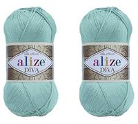 Alize Diva Yarn Handstrickgarn, 100 % Mikrofaser-Acrylgarn, Alize Diva, Seideneffekt, Häkelgarn, Kunst, Spitze, Basteln, 2 Knäuel, 200 g, 760 Yds (463-Light Aqua)