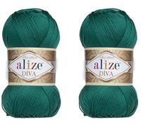 Alize Diva Yarn Handstrickgarn, 100 % Mikrofaser-Acrylgarn, Alize Diva, Seideneffekt, Häkelkunst, Spitze, Basteln, 2 Knäuel, 200 g, 760 Yds (453-North Sea)