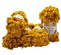 Alize Puffy 5 x 100 Gramm Strickwolle, 500 Gramm Fingerstrick - Wolle super Bulky, Schlaufenwolle, Stricken ohne Nadel (goldgelb 02)