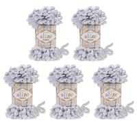 Alize Puffy 5 x 100 Gramm Strickwolle, 500 Gramm Fingerstrick - Wolle super Bulky, Schlaufenwolle, Stricken ohne Nadel (grau 416)