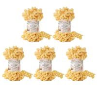 Alize Puffy 5 x 100 Gramm Strickwolle, 500 Gramm Fingerstrick - Wolle super Bulky, Schlaufenwolle, Stricken ohne Nadel (gelb 509)