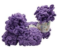Alize Puffy 5 x 100 Gramm Strickwolle, 500 Gramm Fingerstrick - Wolle super Bulky, Schlaufenwolle, Stricken ohne Nadel (lila 437)