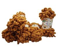Alize Puffy 5 x 100 Gramm Strickwolle, 500 Gramm Fingerstrick - Wolle super Bulky, Schlaufenwolle, Stricken ohne Nadel (braun 179)
