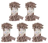 Alize Puffy 5 x 100 Gramm Strickwolle, 500 Gramm Fingerstrick - Wolle super Bulky, Schlaufenwolle, Stricken ohne Nadel (beige 530)