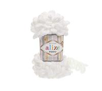 Alize Puffy Baby Big Loop Deckengarn, 100% Micropolyester, weiches Garn, 3 Stück, je Knäuel, 100 g, 9 m - 55 Weiß