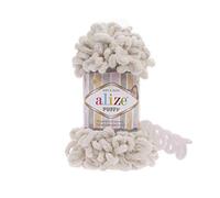 Alize Puffy Baby Big Loop Deckengarn, 100 % Micropolyester, weiches Garn, 3 Stück, je Knäuel, 100 g, 9 m - 599 Elfenbein