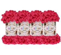 Alize Puffy Baby Big Loop Deckengarn, 100 % Micropolyester, weiches Garn, 400 g, 149 m, Fuchsia, 4 Stück