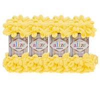 Alize Puffy Baby Big Loop Deckengarn, 100 % Micropolyester, weiches Garn, 400 g, 216-gelb, 4 Stück