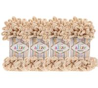 Alize Puffy Baby Big Loop Deckengarn, 100 % Micropolyester, weiches Garn, 400 g, 310 Honig, 4 Stück