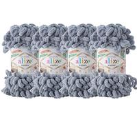 Alize Puffy Baby Big Loop Deckengarn, 100% Micropolyester, weiches Garn, 400 g, 428 m, mittelgrau
